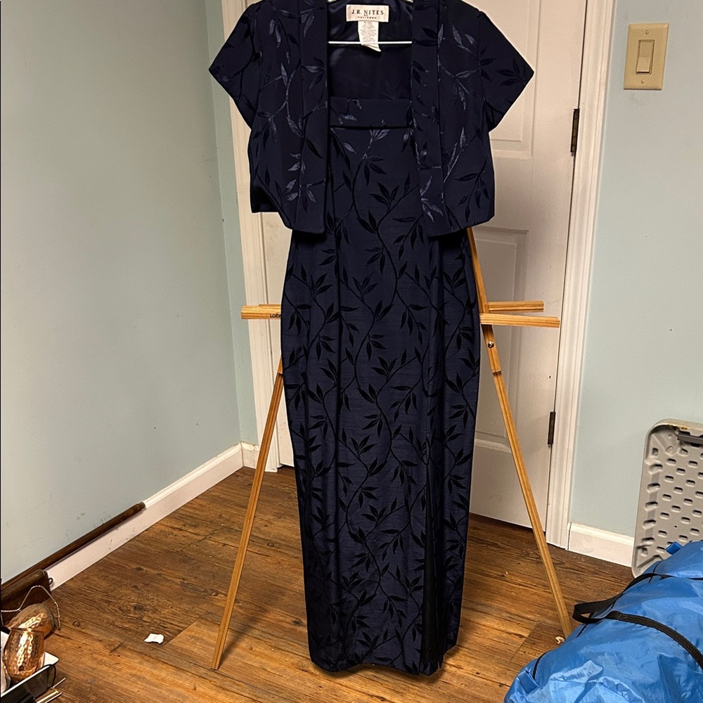 Elegant Navy Maxi Dress with Jacket